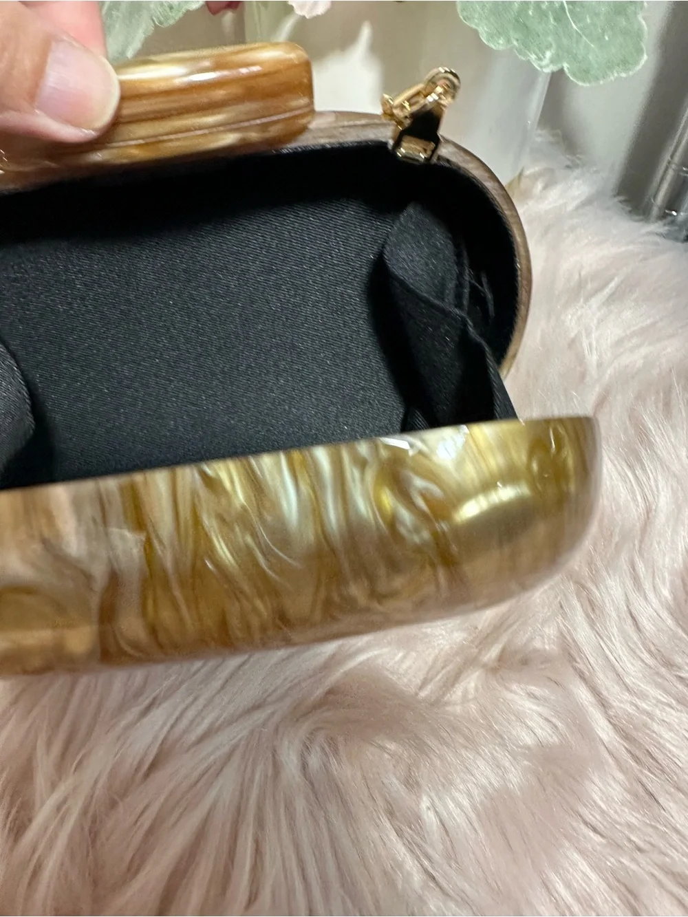 Gold Marbled Acrylic Evening Clutch with Chain Strap